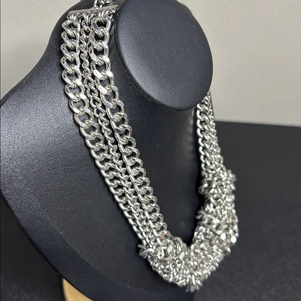 Chunky Twisted Multi Chain Silver Tone Gothic Collar Choker Necklace